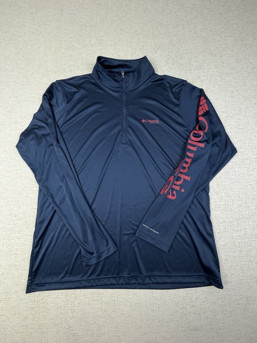 Columbia PFG XM0396 Men’s XL Navy Red Omni-Shade 1/4 Zip Fishing Shirt